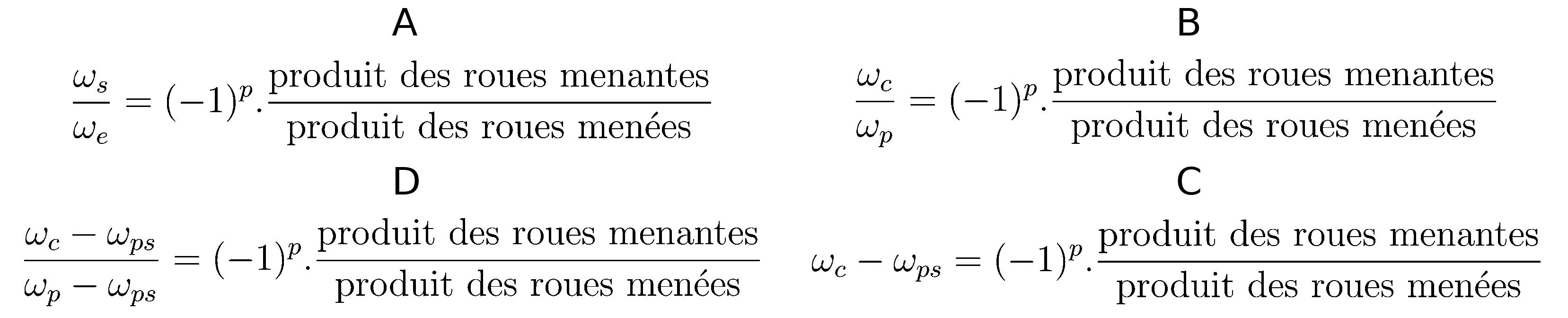 Choisir parmis les propositions suivantes la bonne version de la formule de Willis qui lie les paramètres d'un train épicycloïdal.